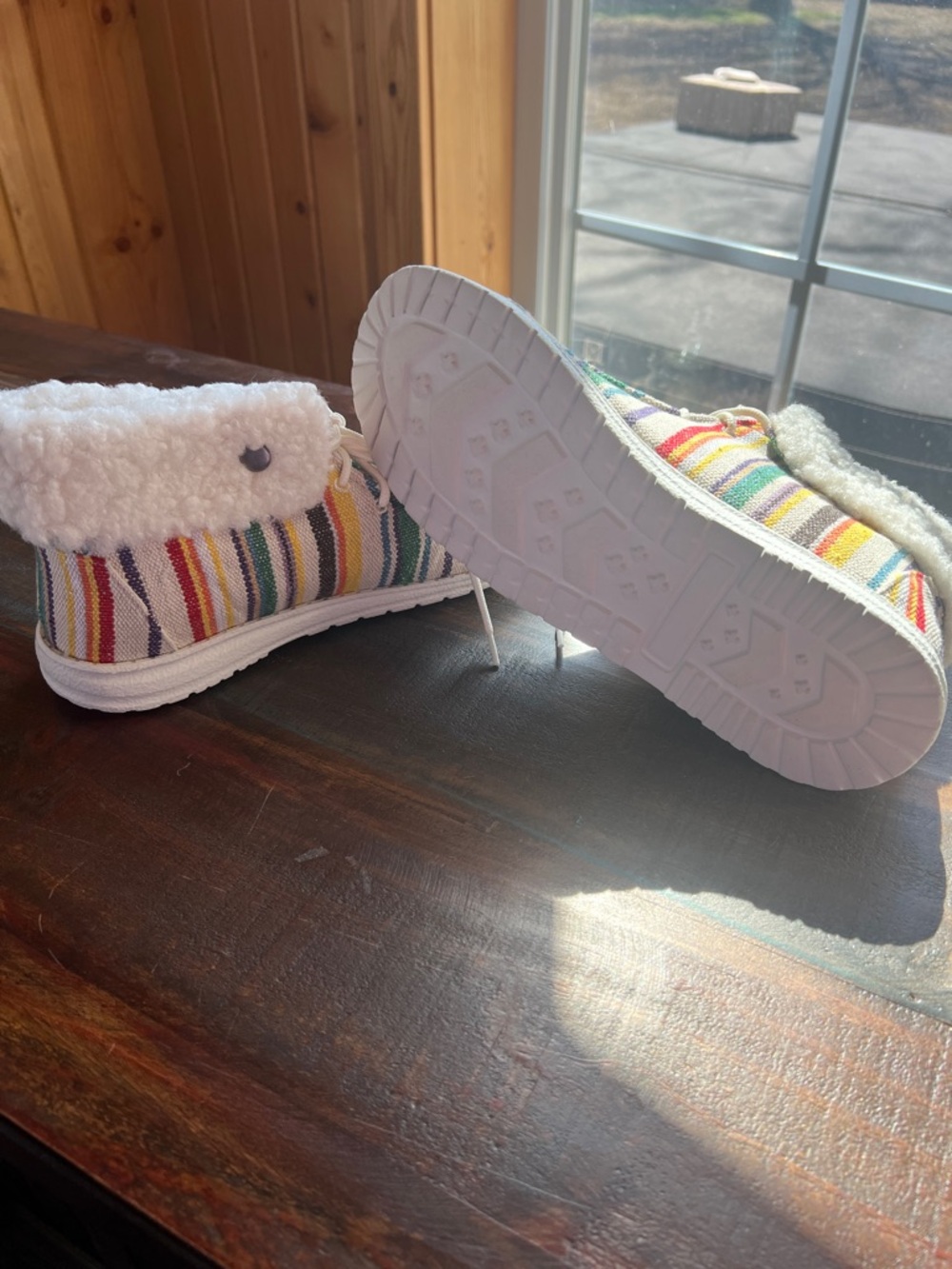 Gypsy Jazz Multicolor Striped Faux-Shearling Ankle Flats